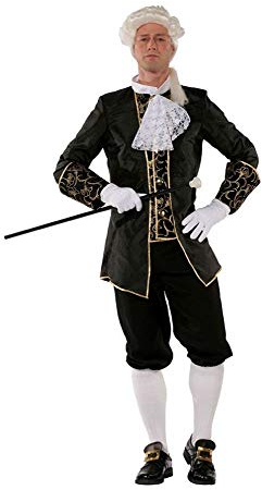 shoperama Marquis Herren Barock Rokoko Kostüm Taft Anzug Graf Adliger französisch Renaissance de Sade Karneval, Farbe:Schwarz, Größe:56