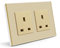 BSEED Wall UK Socket Mirror Glass Frame, Double Pole 3-Pin Wall Outlet Gold, 146mm 1 Gang Standard 13 Amp AC Power Safe Protect for Home/Office, Modern Style, Easy Install with Earth & Neutral