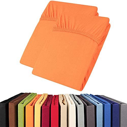 aqua-textil Viana Topper Laken Doppelpack 140x200-160x200 cm orange Baumwolle Spannbetttuch Jersey Spannbettlaken