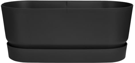 elho Greenville Pflanzgefäß 80cm Rollen - Living Schwarz | L 35 x B 78 x H 33.5 cm | Integrierter Untersetzer | für den Außenbereich | 100% recyceltes Plastik