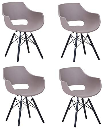 SAM 4er Set Schalenstuhl Lea, Taupe, ergonomisch geformte Sitzschale aus Kunststoff, bequemer Esszimmerstuhl im Retro-Design, schwarzes Holzgestell