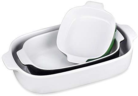 Auflaufform Set, vancasso MORANDI Serie 3 teilige Ofenform aus Steingut, Backform, eckig, 640ml, 1450 ml, 3100ml