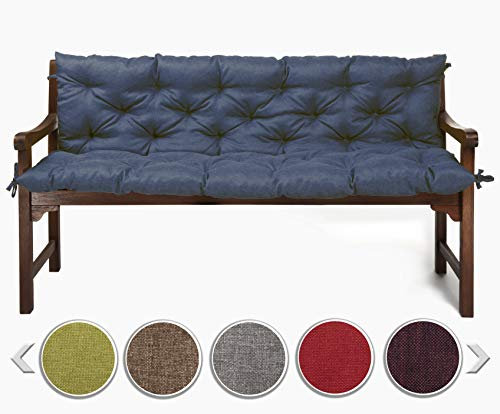 sunnypillow Bankauflage für Gartenbank Outdoor - Sitzkissen und Rückenkissen für Bank 180 x 40 x 40 cm - Polsterauflage für Hollywoodschaukel, Gartenschaukelkissen - Gartenkissen, Bankkissen Blau