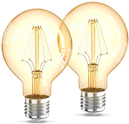 B.K.Licht - 2er Set LED Lampe E27 mit extra warmweißer Lichtfarbe, G80 Form, 4 Watt, 360 Lumen, LED Glühbirne, Leuchtmittel, Birne, Vintage, Retro, Edison, 12,6x8 cm, Bernsteinfarbig