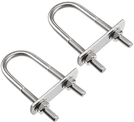 sourcing map Round U-Bolt 1.38(35mm) Inner Width 102mm Length Steel M8 with Nuts, Plate, Washers 2 Set