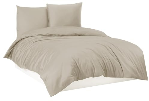 Mixibaby Bettwäsche Bettgarnitur Bettbezug 100% Baumwolle 135x200 155x220 200x200 200x220, Farbe:Beige, Größe:135 x 200 cm