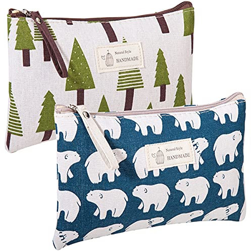 2 Pezzi Borsa Cosmetica in Tela, Stampate Pochette Trucchi da Viaggio, Sacchetti da Toilette, con Cerniera Portatile Donna per Cambio, Carte, Chiavi