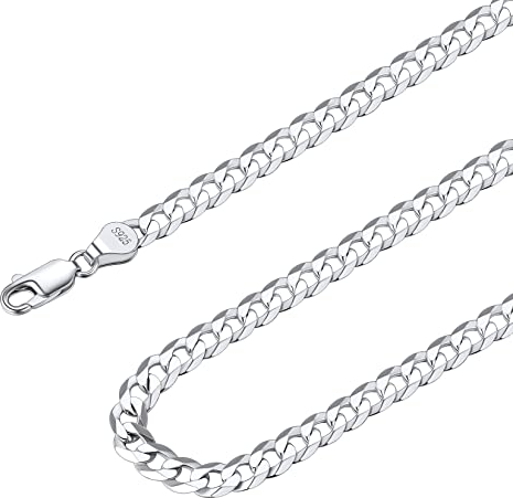 Suplight Silberkette Herren 925 Silber Halskette 5mm Breit Kubanische Gliederkette Jungs Cuban Link Chain 56cm lang Hip Hop Panzerkette Unisex Kette Echtschmuck