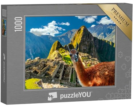 puzzleYOU: Puzzle 1000 Teile „Lama, das am Aussichtspunkt Machu Picchu in Peru Steht“ – aus der Puzzle-Kollektion Lamas, Tiere, Amerika, Südamerika, Machu Picchu, Exotische Tiere & Trend-Tiere