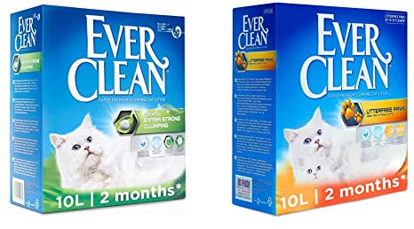 Ever Clean Extra Strong Clumping Cat Litter, 10 Litre, Scented & Litterfree Paws Cat Litter, 10 Litre, Scented