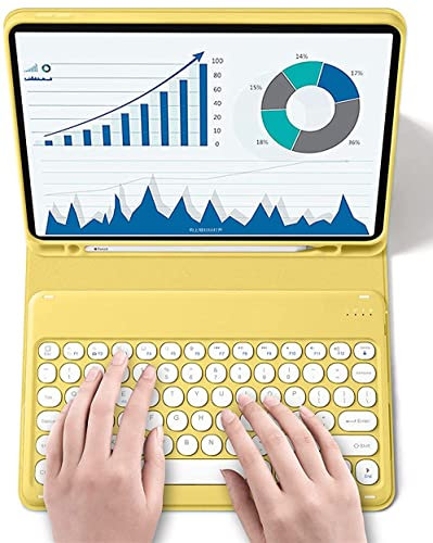 QIYIBOCASE Keyboard Case for iPad Air 11 Inch M2/ iPad Air 5th/4th Generation,Slim Detachable Magnets Round Keycaps Keyboard Case with Pencil Holder, Yellow