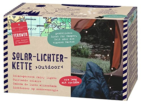 moses. Fernweh Solar-Lichterkette aussen, 15m Kupferdraht Lichterkette mit 150 warmweißen LEDs inkl. Solarpanel mit Akku und Erdspieß, Wetterfeste LED-Lichterkette mit Dämmerungsfunktion