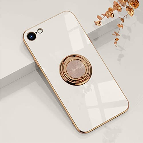 EYZUTAK Electroplated Magnetic Ring Holder Case, 360 Degree with Rotation Metal Finger Ring Holder Magnet Car Holder Soft Silicone Cover for iPhone 7 Plus iPhone 8 Plus - White