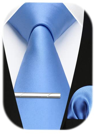 HISDERN Cravate Homme Bleu Ciel Formelle Élégante Classique Ensemble de Cravates et Mouchoir et Pince pour Mariage Affaires Fête