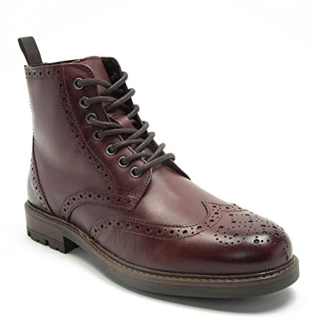 Crick Nesser Men’s Genuine Leather Brogue Lace-Up Ankle Boots | Classic Formal & Casual Boots with Stitched Welt & Durable TPR Sole