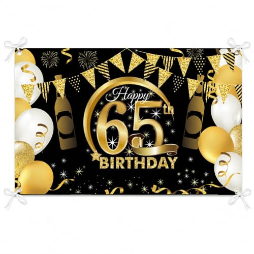 PLATEYTR 65. Geburtstag Party Dekoration,Banner 65 Geburtstag Roségold,Extra Große Fotografie Hintergrund Schild Poster für 65 Geburtstag Party Kuchen/Tabelle/Mauer/Garten Dekoration