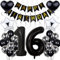 Luftballon 16. Geburtstag Dekoration - Schwarz und Silber Party Deko für Jungen und Mädchen - Black and White Geburtstagsdeko