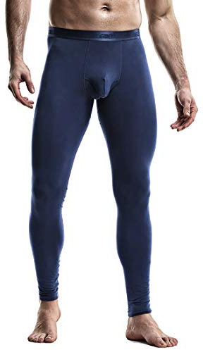 Ouruikia Caleçons Longs Thermiques pour Hommes Thermique Pantalon Leggings sous-vêtements Culottes 2 en 1, Bleu, XL