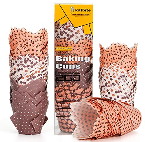katbite 200 pirottini antiaderenti per cupcake, muffin a tulipano, resistenti all'olio, per feste, matrimoni, Natale, confezione da 200