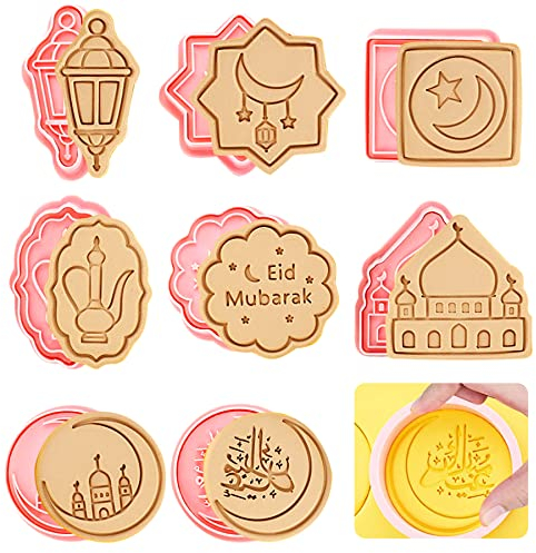 Eid Mubarak Emporte Pièces,3D Moule Biscuit Plastique,Pièces Ramadan Cookie Mold,Moules à Biscuits en Silicone pour l'Aïd Mubarak,Moule à Biscuits Ramadan,Emporte-Pièces en Plastique