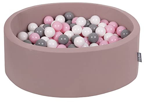 KiddyMoon Rund Bällebad Velvet Bällepool 90X30cm/200 Bälle ∅ 7Cm Ballgruben Für Babys Spielbad Kleinkinder, Hergestellt In Der EU, Erikafarben: Weiß/Grau/Puderrosa