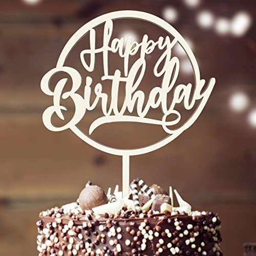 Cake Topper Happy Birthday aus Holz Kuchendeko Geburtstag, Tortendeko Geburtstag Kuchen Deko für Mädchen Junge Frauen Mann Größe 17.5x24cm