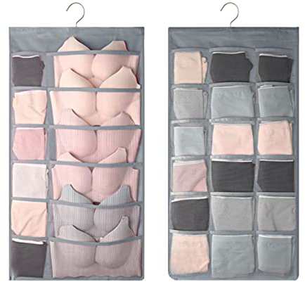 Dzmuero Unterwäsche organizer, Hängeorganizer, Kleiderschrank organizer, Unterwäsche organizer hängend, große Aufbewahrungstasche, beidseitig verwendbar, für Unterwäsche, Socken (Grau, 1 Stück)