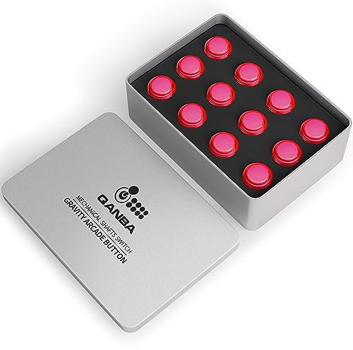 qanba Gravity Ks Mechanische Arcade-Tasten, 24 mm, Snap-In Mechanischer Drucktaster (Box (Transparent Pink E12 (12 Stück))