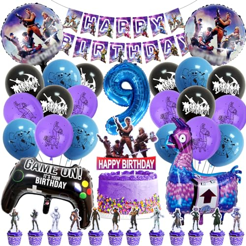 49 Stück Gaming Party Geburtstag Deko, Fortni Deko Geburtstag, Fortni Kuchen Deko, Spiel Geburtstagsdeko, Fortni deko, Gaming Deko, Videospiel Geburtstag Luftballons, 9 Jahr Geburtstagsdeko