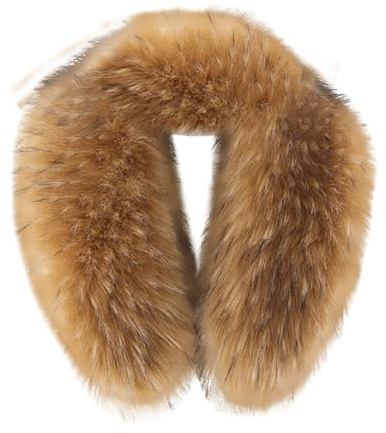 URFEDA Col Fourrure Amovible pour Capuche, Col en Fausse Fourrure de Renard Synthétique 55CM Femmes Longue Écharpe Châle Col en Fourrure d’hiver pour Doudoune et Manteaux (Camel)