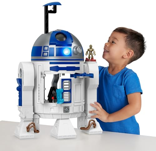 Fisher-Price Imaginext Star Wars R2D2, Figura Grande de androide con Luces y Sonidos, con Lanzador de proyectiles y Figura de C3PO, Juguete Regalo para niños y niñas +3 años, HXG52