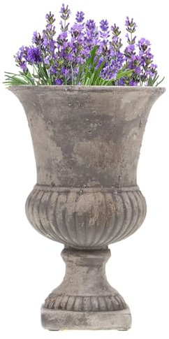 Dibor Vintage Style Flower Pots Cement Grey Neoclassical Urn Footed Plant Pots Outdoor/Indoor Decorative Garden Planters Decking Patio Doorstep Porch Decorative Garden Pots (Small)
