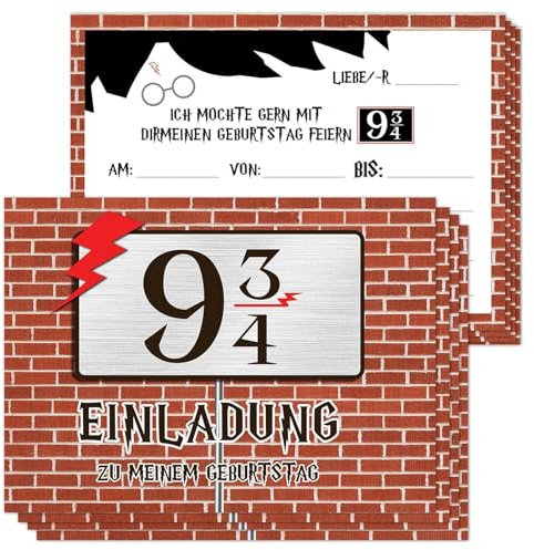 ALEGRE® 12 Stück Gleis 9 3/4 Einladungskarten Geburtstag, Backsteinmauer Kindergeburtstag Einladungskarten, Wizard Einladungskarten Kindergeburtstag Mädchen Junge,Magie Einladungen Kindergeburtstag