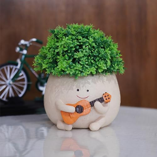 NINIPAPA Blumentopf mit Smiley-Gesicht, niedlicher Gitarren-Übertopf mit Drainagelöchern, lustige kleine Blumentöpfe für den Innenbereich, Sukkulenten, einzigartige Geschenke für Pflanzenliebhaber