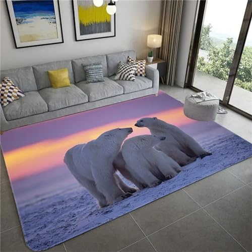 3D Gedruckt Bettvorleger Rutschfeste Area Teppich, Tierischer Süßer Eisbär 3D Optische Illusion Teppiche Weich Flanell Bodenteppich Wohnzimmer Schlafzimmer Throw Runner Teppiche Low Profile Tü -3I6Y-G