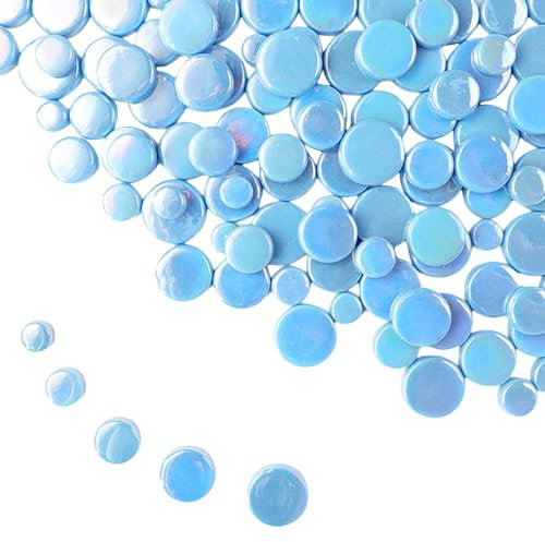 Schillernde, runde Glasmosaikfliesen zum Basteln, 500 g, Mini-Kreis-Mosaik-Glasstücke für Blumentöpfe, Vasen, Tassen, Garten- und Heimdekoration, DIY-Mosaikzubehör (Himmelblau)