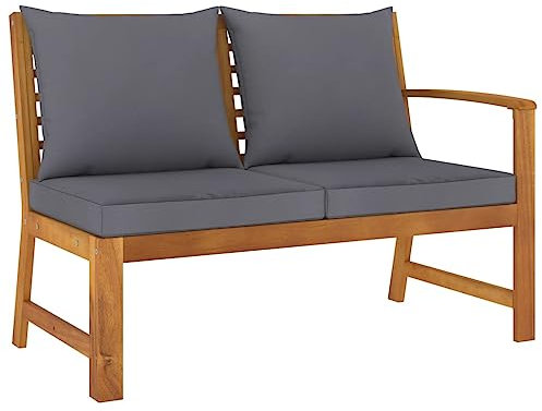 HEFZGDB Gartenbank 114,5 cm mit Dunkelgrauem Kissen Massivholz Akazie Lounge Sofa Terrassenmöbel Outdoor Sofa Geeignet für Garten, Terrasse, Pool.