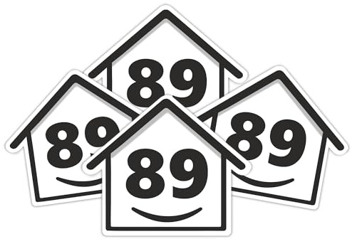 4 x Bin Numbers for Wheelie Bins, 1-99, 15cm ‘Happy House’ Design Dustbin Stickers, Easy Application Stick On Number Stickers - Weatherproof Self Adhesive Vinyl, Black (89)