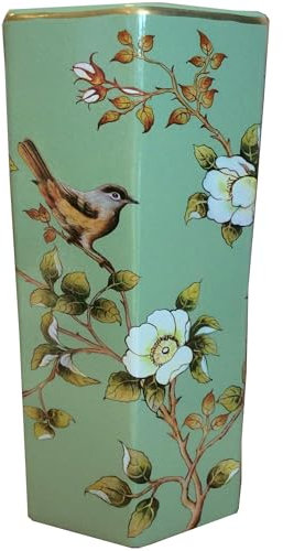 M S L Hexagonal Green Birds and Floral Ceramic Umbrella Stand/Walking Stick Stand/Large Vase