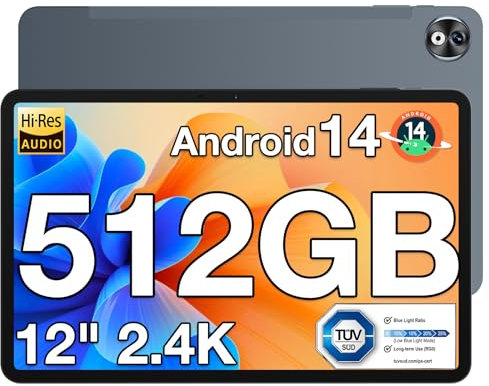 DOOGEE T40 Pro Tablet 12 Pulgadas, Tablet Android 14 Helio G99, 20GB RAM+512GB(TF 2TB) Gaming Tablet, Baterías 10800mAh(Type-c) 2.4K Pantalla IPS, 16MP+8MP/Dual SIM 4G/5G WiFi/BT5.0/GPS