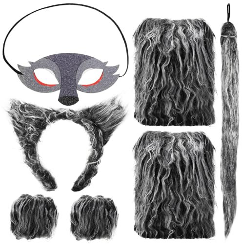 SAFIGLE Wolf-Kostüm-Set Plüschtier Ohren Handschuhe Fuchs-Zubehör Tier-Verkleidungs-Requisiten Halloween-Weihnachtsparty-Zubehör