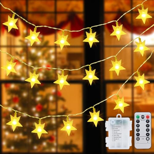 Fohil Guirnalda Luces Interior, 6M 40LED Estrella Cadena de Luces de Navidad a Pilas 8 Modos Impermeable Luces Navidad Interior, Decoración del Navidad Exterior, Luces Decorativas Habitacion, Jardín