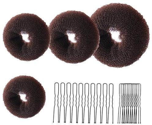 4 Pcs Ring Style Donut Bun Shaper with 20 Hair Pins,Hair Donut Brown Hair Donuts,Hair Donut Bun Maker Set,Hair Bun Donut for Girls Kids Women DIY Chignon Hair Styles Dancer Ballerina(Brown)