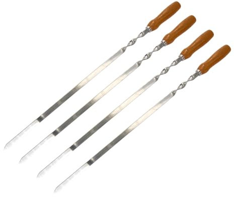 4 spiedini extra lunghi in acciaio inox con manico in legno, 70 cm di lunghezza, 1,5 cm di larghezza, 2 mm di spessore
