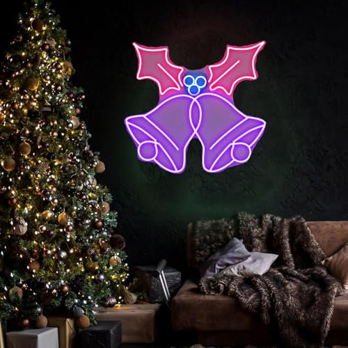Xusdamyj Campana de Navidad con letrero de neón, lámpara LED de Navidad, forma de campana, campana, árbol de Navidad, cartel luminoso, decoración de pared, decoración de pared, feliz Navidad