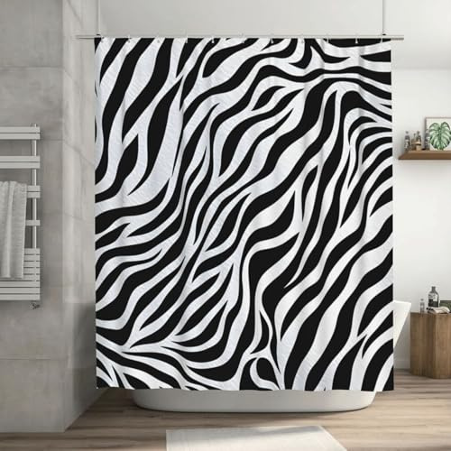 Mexpekil Rideau de douche 183 x 183 cm imprimé zèbre imperméable pour salle de bain avec 12 crochets en plastique polyester