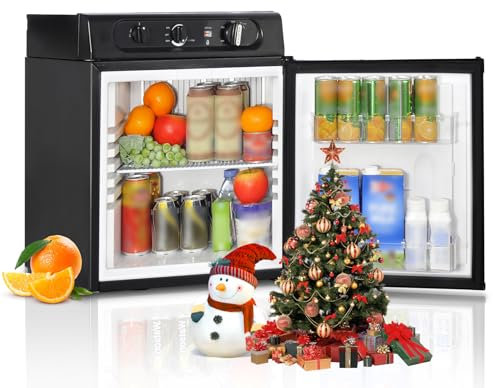 Techomey 3 Way Fridge 40L, Gas Fridge Camping 12V 240V, LPG Gas Refrigerator for Car, Truck, Motorhome, RV, Quiet, Black