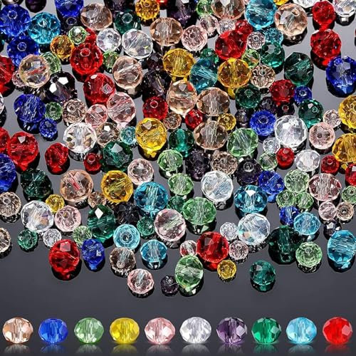 1000 Stück Glasperlen Zum Auffädeln, 8mm/6mm/4mm Bunte Facettierte Glasperlen Glitzerperlen mit Aufbewahrungsbox, Facettierte Perlen für Basteln Schmuckherstellung, DIY Halsketten, Armbänder