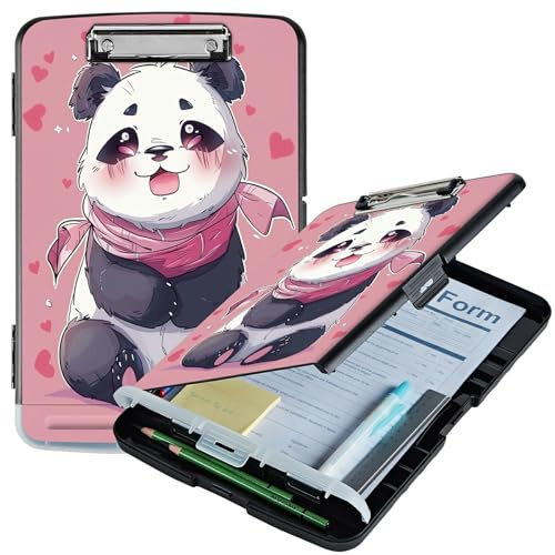 RWUTYTIUL Pink Panda A4-Klemmbrett mit Stifthalter, Klemmbrett-Organizer, Still-Klemmbrett, faltbarer Aktenordner, Kunststoff-Klemmbrett, Folio-Clipboard für Büro, Studenten, Klassenzimmer, Arzt