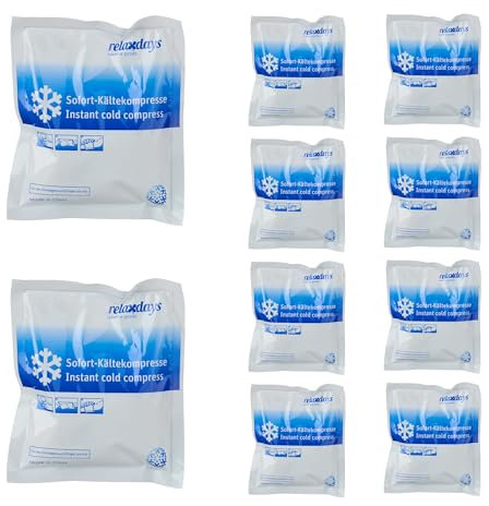 Relaxdays Kühlpack zum Knicken, 10er Set, Sofort Kältekompresse, HxB: 14,5 x 12,5 cm, für Sport & unterwegs, weiß/blau